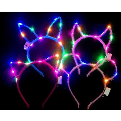 100Pcs/Lot Led Ear Headwear Club Party Concert Bright Flash Glowing Hairband Flexible Light Up Funny Night Headband Girls