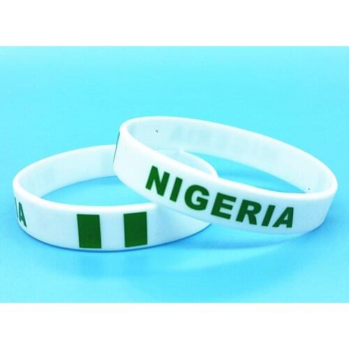 100pcs Nigeria Flag Pattern Wrist Band Men Women Sport Silicone Wristband Print Country Bracelet Cuff Bangle Outdoor Accessories