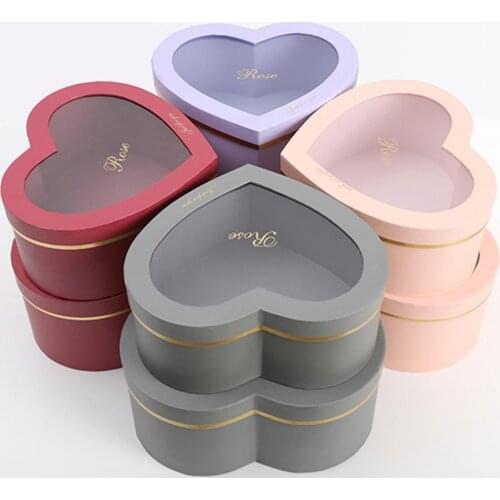 2Pcs/Set Love Heart Shaped Romantic Surprise Gift Box Flower Boxes Hot Stamping Paper Florist Packaging Rose Gift Case for Party