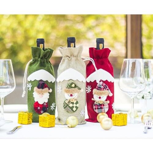2 Pcs Burlap Christmas Bottle Wine Cover Christmas Bottle Decoration Creative Wine Santa Claus Snowman Bag Christmas Decor Bag