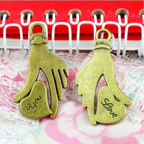 20pcs Antique Bronze plated Loving Hand charms DIY Jewelry accessories 20.1*34.4MM Hand pendant