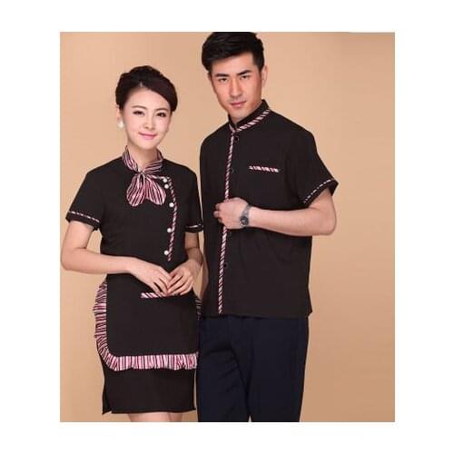 2017 summer women and man restaurant clean work uniforms short sleeve jacket broadcloth hotel cleaner food service clothing