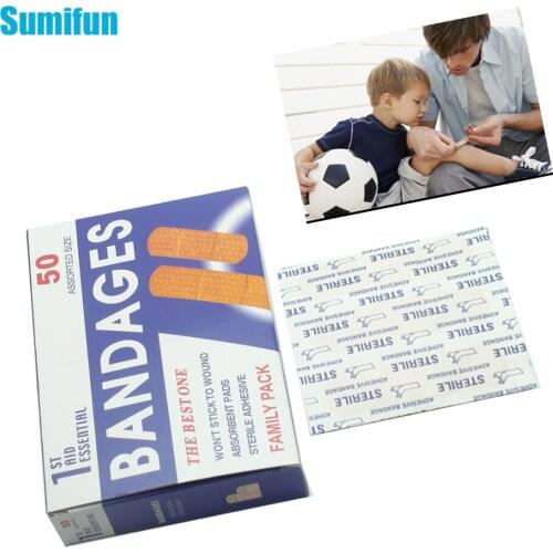 50pcs/Box Waterproof First Aid Bandage Wound Plaster Hemostatic Medical Disposable Band-Aid With A Sterile Gauze Pad First Aid