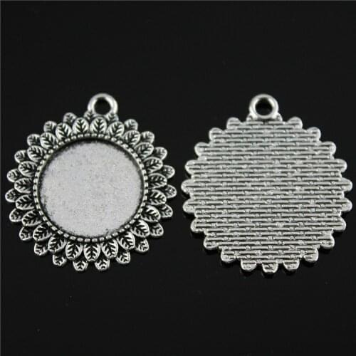 6pcs Flower Cabochon Base Setting 20mm Inner 2 Colors Vintage Round Shaped Flower Style Pendant Cabochons Base Setting
