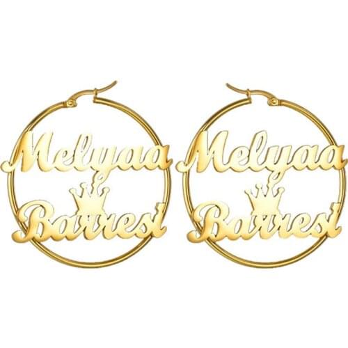 Gold Plated 925 Sterling Silver Large Hoop Earrings Personalized Custom Two Names Fashion Jewelry Stud Earrings Set for Women