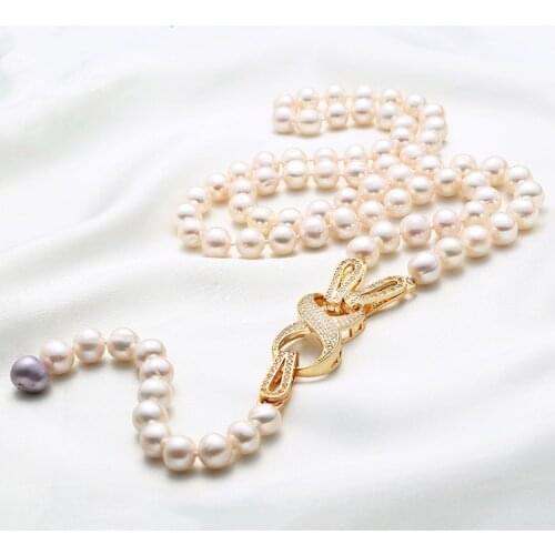 New Korean version of natural freshwater pearl sweater chain round and strong light sterling silver accessories