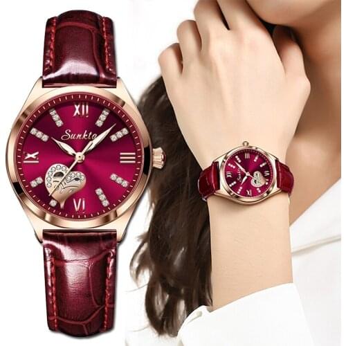 2021 New SUNKTA Fashion Women Watches Ladies Luxury Leather Strap Quartz Waterproof Sport Wrist Watch Woman Gold Gift Clock+Box