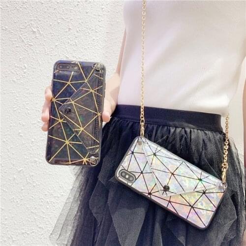 Crossbody Long Chain Laser Wallet Phone Case for iPhone 11 Pro Max XS MAX XR X 6S 8 7 plus SE Neck Strap Rope Card Holder Cover