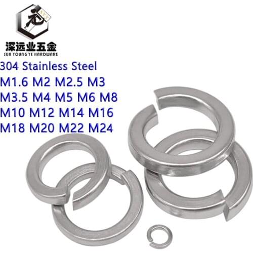 DIN127 Washer GB93 304 Stainless Steel Spring Split Lock Washer Elastic Gasket M1.6M2M2.5M3M3.5M4M5M6M8M10M12M14M16M18M20M22M24