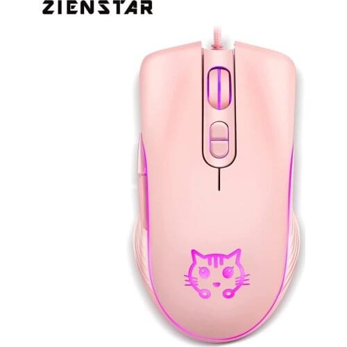 Zienstar Wired USB Cat Optical Ergonomic Gaming Mouse with 7 Colors Backlit Silent Buttons Adjustable DPI for Computer Students
