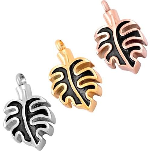 Ijd9591 Leaf Stainless Steel Cremation Jewelry Never Fade Keepsake Memorial Urn Pendant Necklace For Ashes - Free Fill Kits