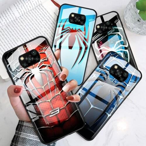 Spider Marvel Cool for Xiaomi POCO X3 NFC F3 M2 X2 F2 Redmi K30 Redmi Note 9 Pro Luxury Tempered Glass Phone Case Cover