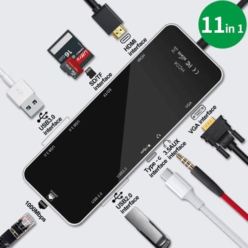 Elisona 11 in 1 USB Type-C Concentrator Adapter Splitter Hub w/4K HDMI-compatible Port 3.5mm Port for Apple Mac book Thunderbolt