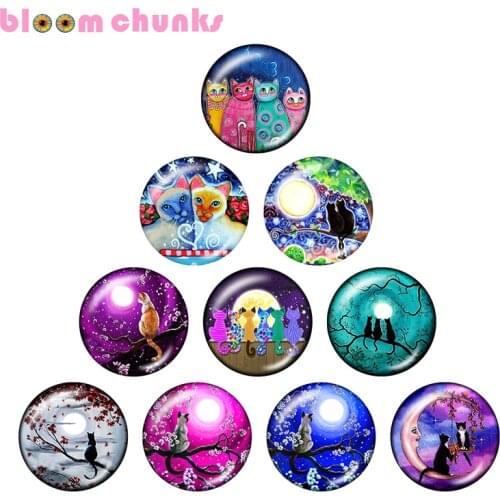 Cat moom art love 12mm/18mm Round glass cabochon flat back Making findings snap button jewelry C1599