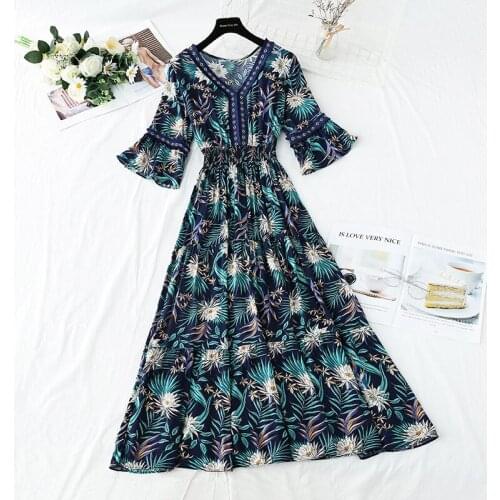 Cotton And Linen Summer Dress Female 2021 New French V-neck Temperament Waist Bohemian Seaside Vacation Beach Dress aq965