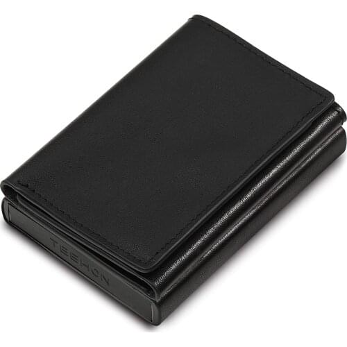 TEEHON Luxury Thin Wallet Men Small Light Mini Purse Credit Flexible Card Holder Slim RFID Black