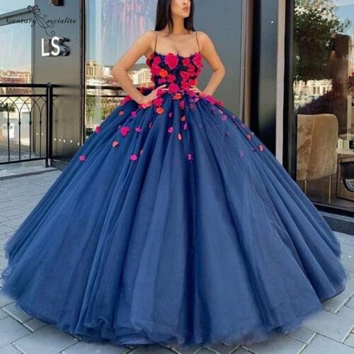 Sweet 16 Dress Ball Gown Quinceanera Dresses 2020 Spaghetti Corset Back 3D Flowers Birthday Party Gowns Vestido De Debutante