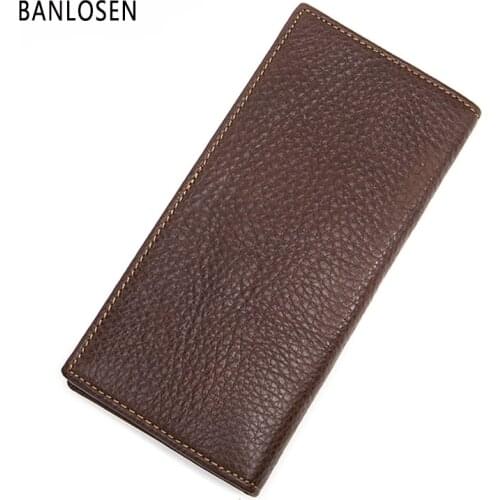 Men Wallets Brand High Quality Vintage Designer Genuine Cowhide Leather Men Long Coin Purse Wallet