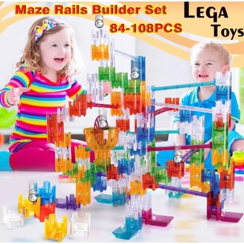 84-108PCS Maze Rails Builder Set DIY Construction Marble Race Run Track Cube building blocks Educational toys Gift for Children