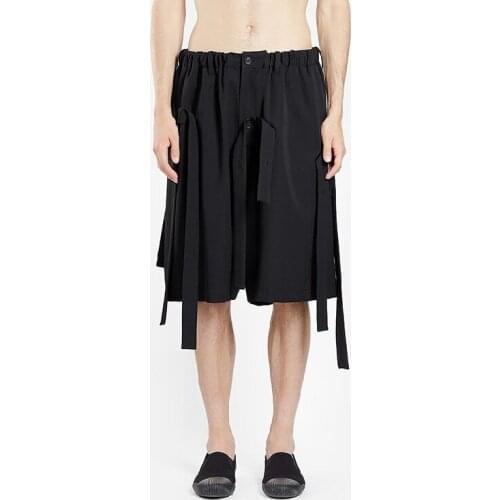 NEW Mens clothing Independent personality ribbon casual Streamer loose plus size Five points trousers