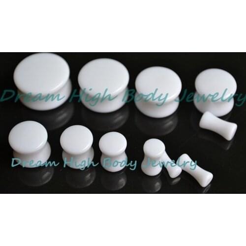 Newest Style White Acrylic Double Flared Flesh Plug PMMA Ear Plug Piercing Expander Fashion Body Jewelry 3-20mm Free Shipping