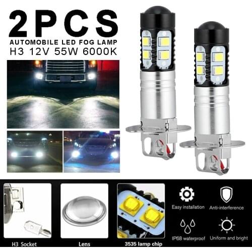 New 2pcs H3 12V 55W LED Fog Light Bulb Car Super Bright Replacement Lamp 6000K White