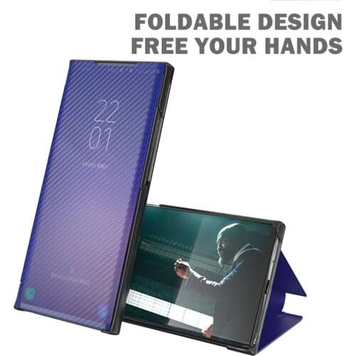 2021 New Solid color Carbon Fiber Flip Mirror Phone Case For Xiaomi Redmi Note 10 9S 9 Pro For XiaoMi 10TPro POCO M3 X3NFC Cover