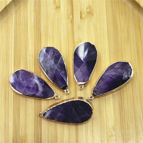 New simple purple amethysts natural necklace pendant fashion jewelry drop-shaped gold-plated