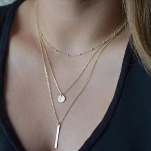 New Jewelry Copper Beads Choker Necklace Multi-layer Metal Strip Sequins Pendants