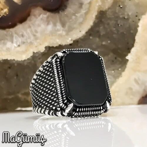 Eagle Claw Onyx Stone Baguette Square Cut Silver Men 'S Ring