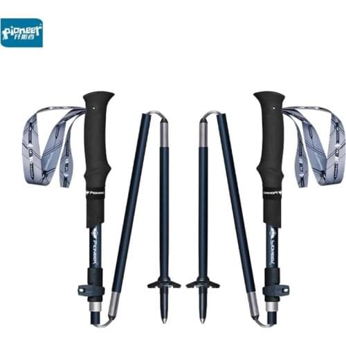 PIONEER 2Pcs Carbon Fiber and Aluminium alloy Trekking Poles External Lock System Adjustable Camping Hiking Walking sticks