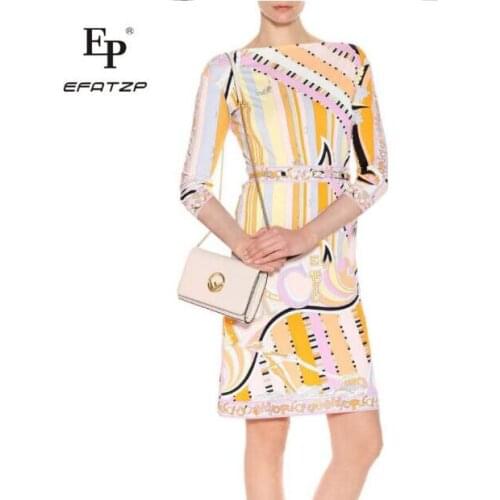 EFATZP Fashion Casual Lady Summer wear Womens Slim with belt beautiful print elastic knitted dress