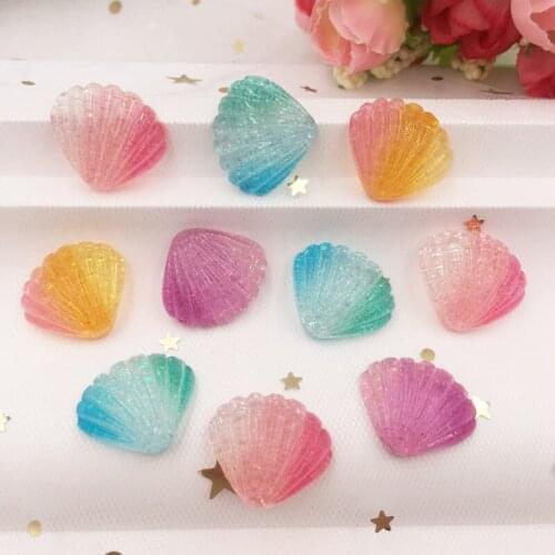 Resin Gradient Glitter Colourful Crystal Shell Flatback Cabochon Rhinestone Scrapbook Ornament DIY Wedding Appliques Craft SG08