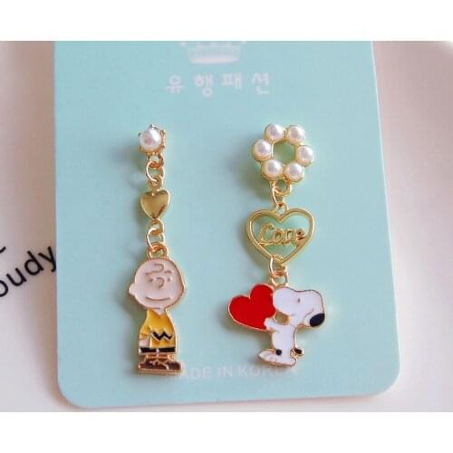 Simple Cute Lovely Cartoon Asymmetry Earrings For Women Japan Fashion Accessories Heart Pearl Ear Jewelry