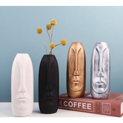 Nordic style simple modern face like ceramic vase home green plant flower pot decoration creative home decoration ceramic crafts