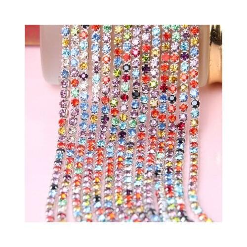 5yard/piece mix color Glass Crystal sew on rhinestones Chain silvery bottom Diy Clothing accessories SIJISHUIZUAN