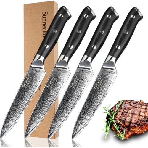 SUNNECKO Premium 4pcs Damascus Kitchen Knives 5" Steak Knife Japanese VG10 Steel Blade Razor Sharp Meat Cutter Knife G10 Handle