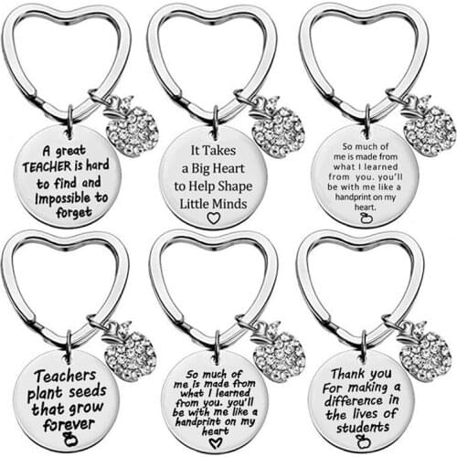Great Teachers Keychain Apple Love Heart Round Charm Keyring Letter Print Key Chain Holder Jewelry Teachers Day Gift