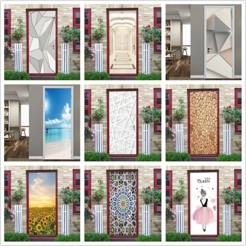 3D View Stickers on the Doors Peel and Stick Wallpaper DIY Vinyl Waterproof Poster Door Renovation Wall Mural Decal deurstickers