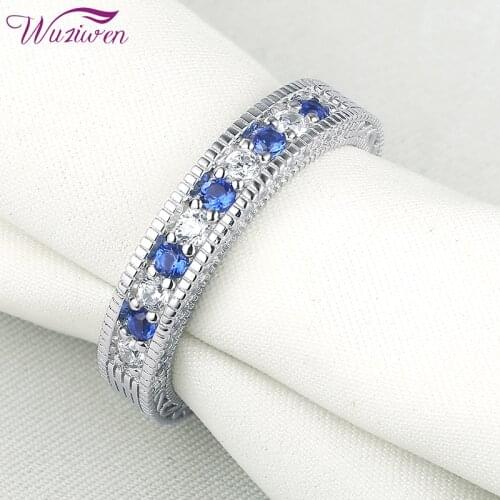 Wuziwen 100% 925 Sterling Silver Wedding Engagement Rings For Women White Blue Zircons Promise Ring Anniversary Gift Jewelry
