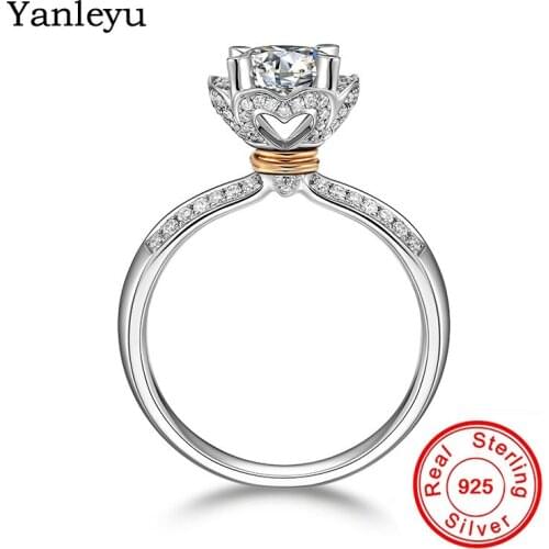Yanleyu Luxury AAA Zircon CZ Vintage Jewelry 925 Sterling Silver Engagement Ring Ribbon Flower Wedding Rings for Women PR132