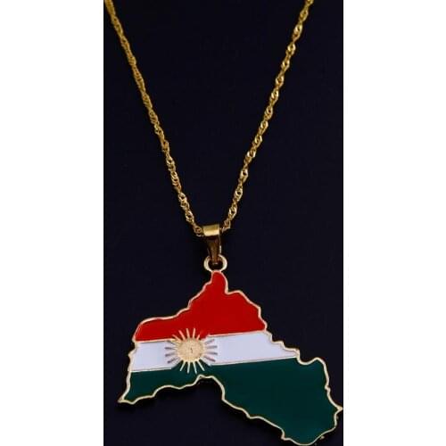Gold Color Kurdistan Enamel Pendant Necklace Flag Region Map Kurdish Chain Jewelry