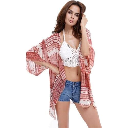 Summer Womens Hot Style Beach Outer Blouse, Ethnic Chiffon Outer Cardigan Fashion Trend Pink Cardigan