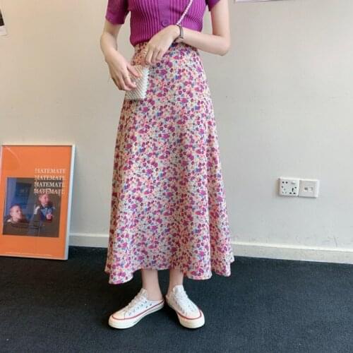 Floral half-length skirt female 2021 spring new style Korean version of the high-waisted thin all-match A-line mid-length skirt