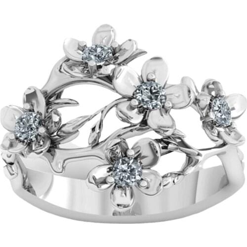 Newly Flower Rings for Women Crystal Cubic Zirconia Stylish Female Party Accessories Graceful Gift Statement Jewelry Ring