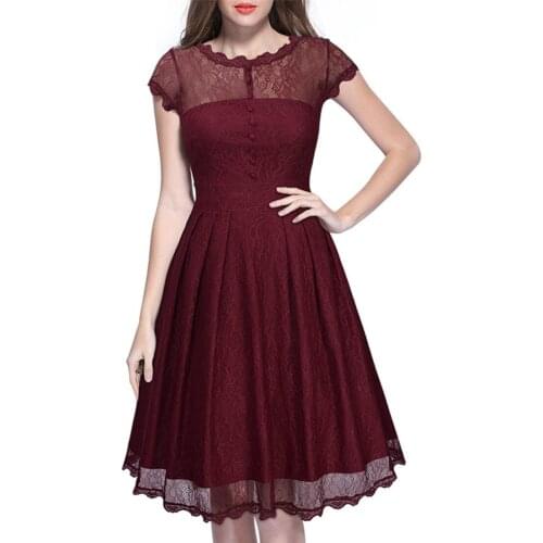 Women Robe Femme Summer Solid Color A-Line Dresses Lace O-Neck Short Sleeve Slim Dress For Woman Clothing 2021 Vestido De Mujer