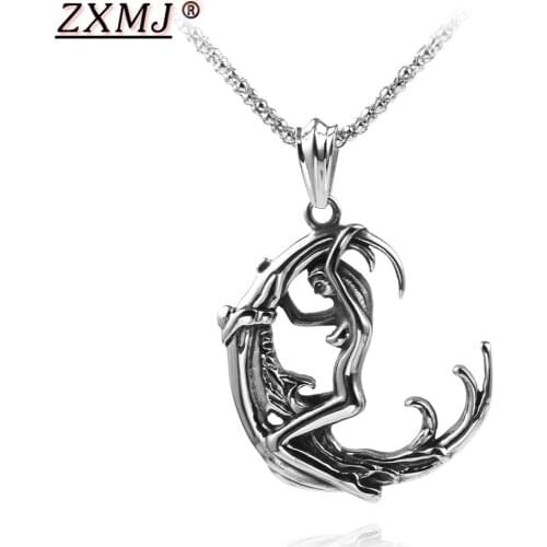 ZXMJ Moon Goddess Wicca Necklace Pendant Witchcraft Witch Gothic Magic Amulet Talisman Vintage For Men Women Jewelry Gift Hot