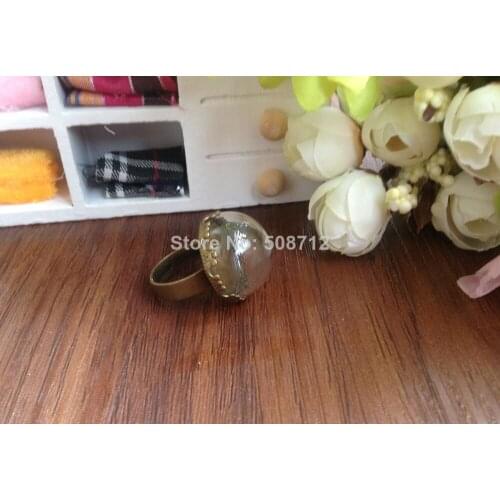20Sets DIY 20mm half round glass globe ring, come with bronze ring base kit,wish ring kit