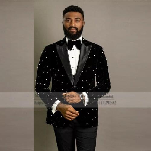 2021 White Pearls Wedding Suits Tuxedos Peaked Lapel One Button Groomsman Blazer Mens Formal Party Prom Gown Wear (Jacket+Pants)
