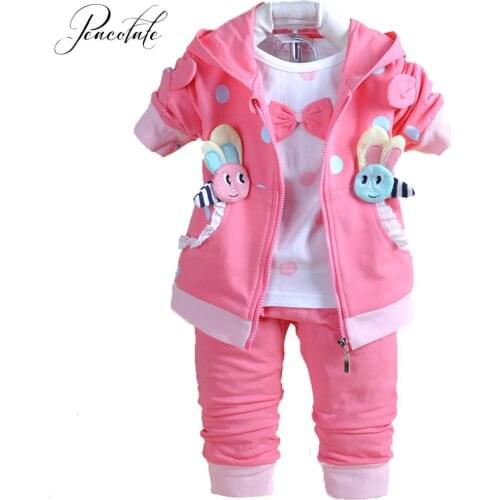 6m-3Years Spring Autumn Baby Girl Cotton Clothing Sets 3pcs Long Sleeve T Shirt Tops Denim Jacket and Pants Trousers